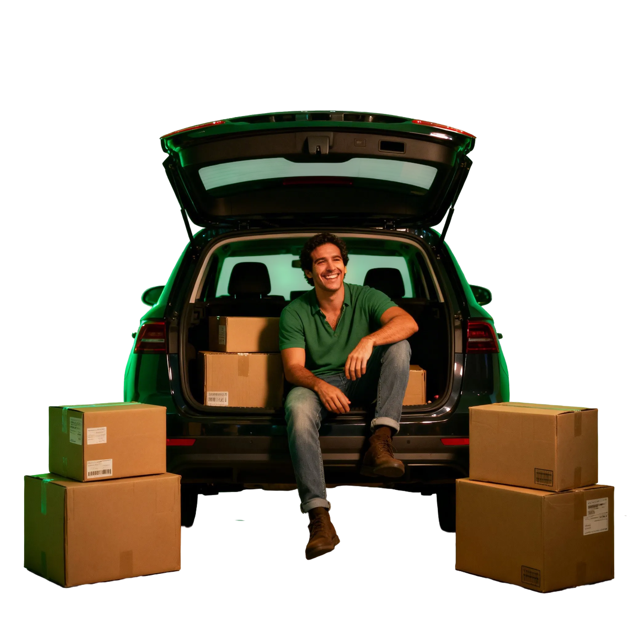 Wayler con paquetes en su vehiculo